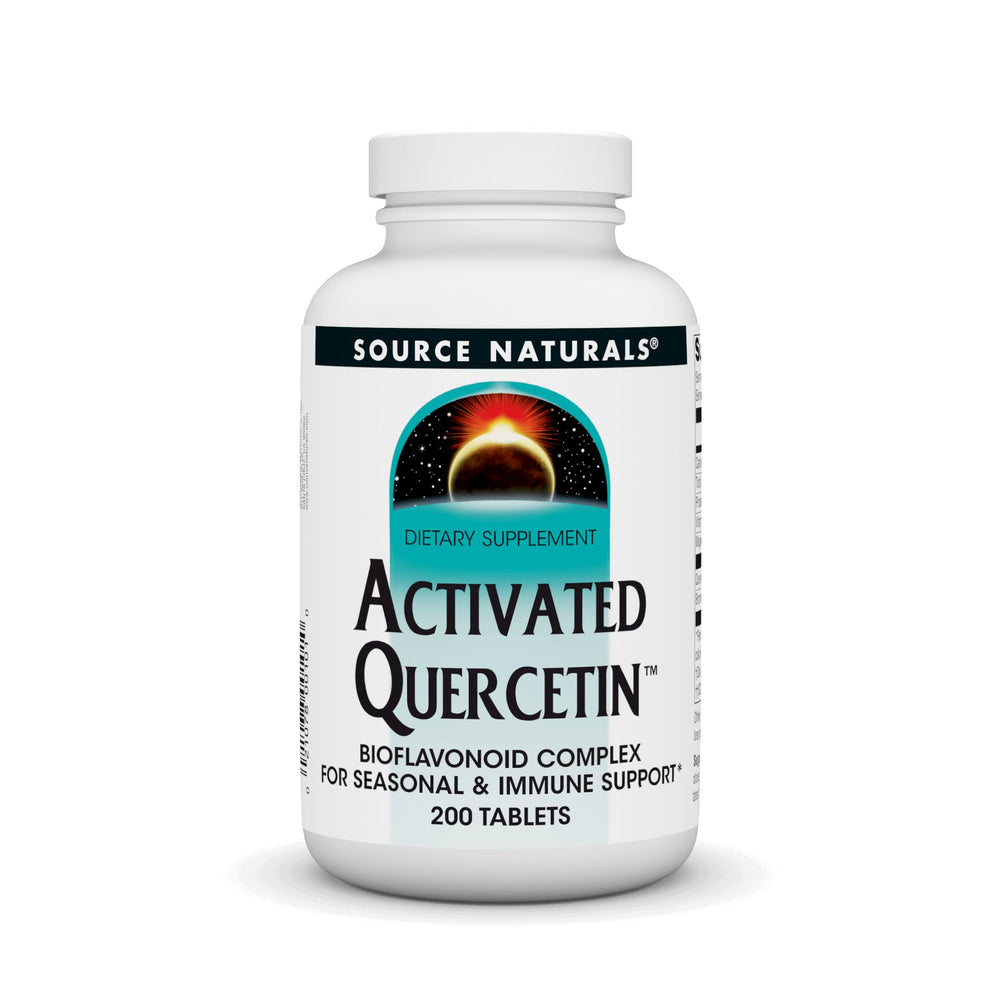 Source Naturals Activated Quercetin bottle with label highlighting seasonal support