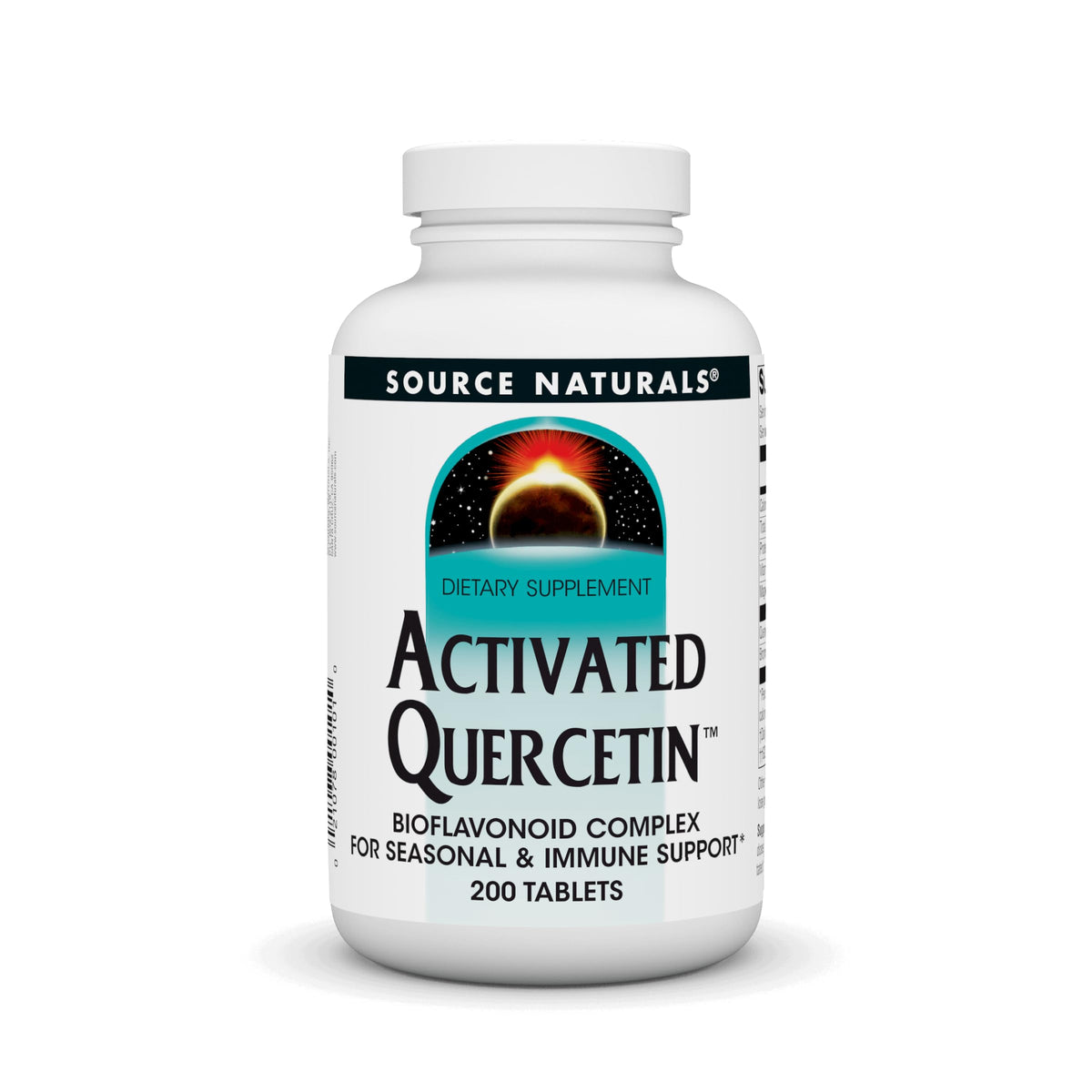 Source Naturals Activated Quercetin bottle with label highlighting seasonal support