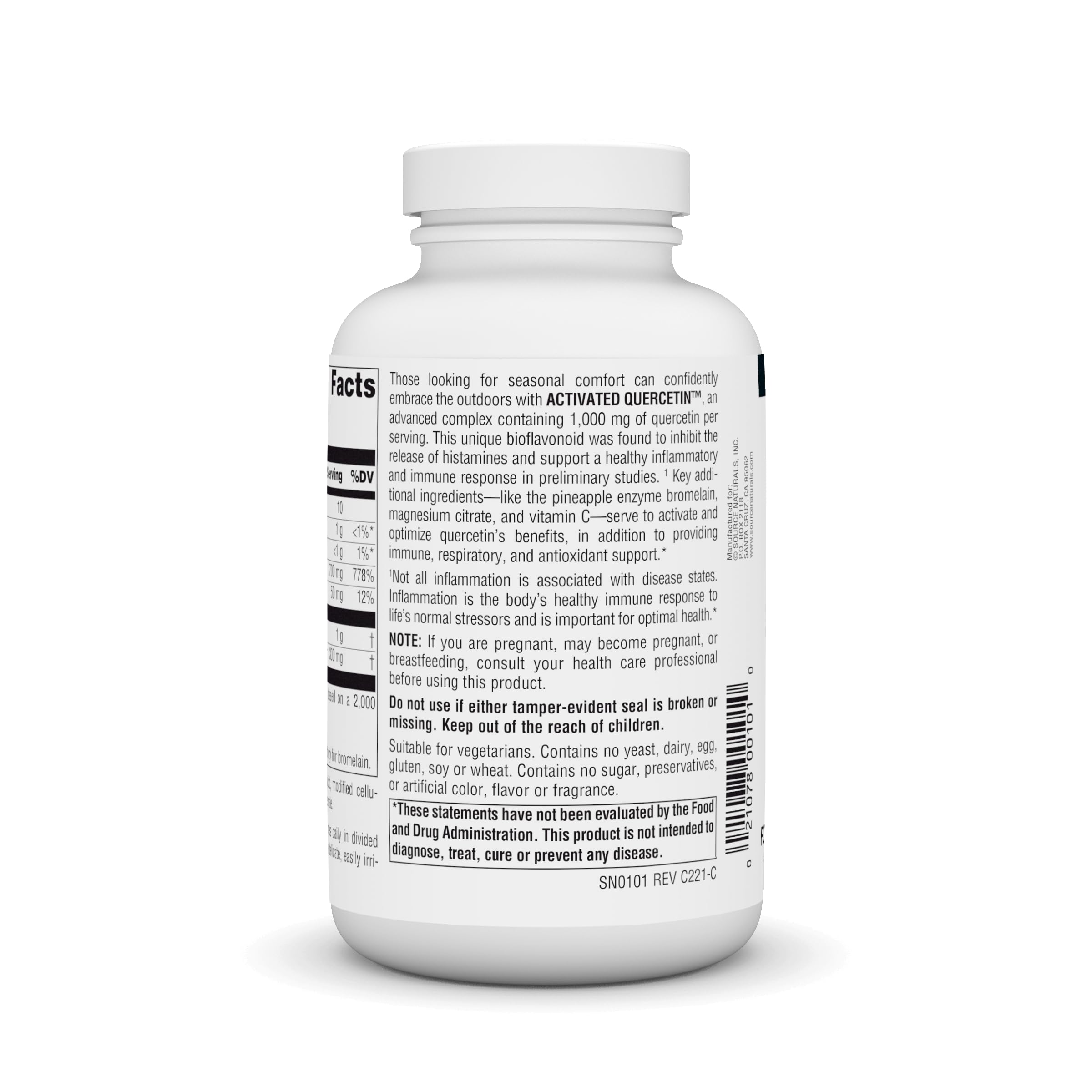 Source Naturals Activated Quercetin capsules close-up for vegetarian-friendly supplement