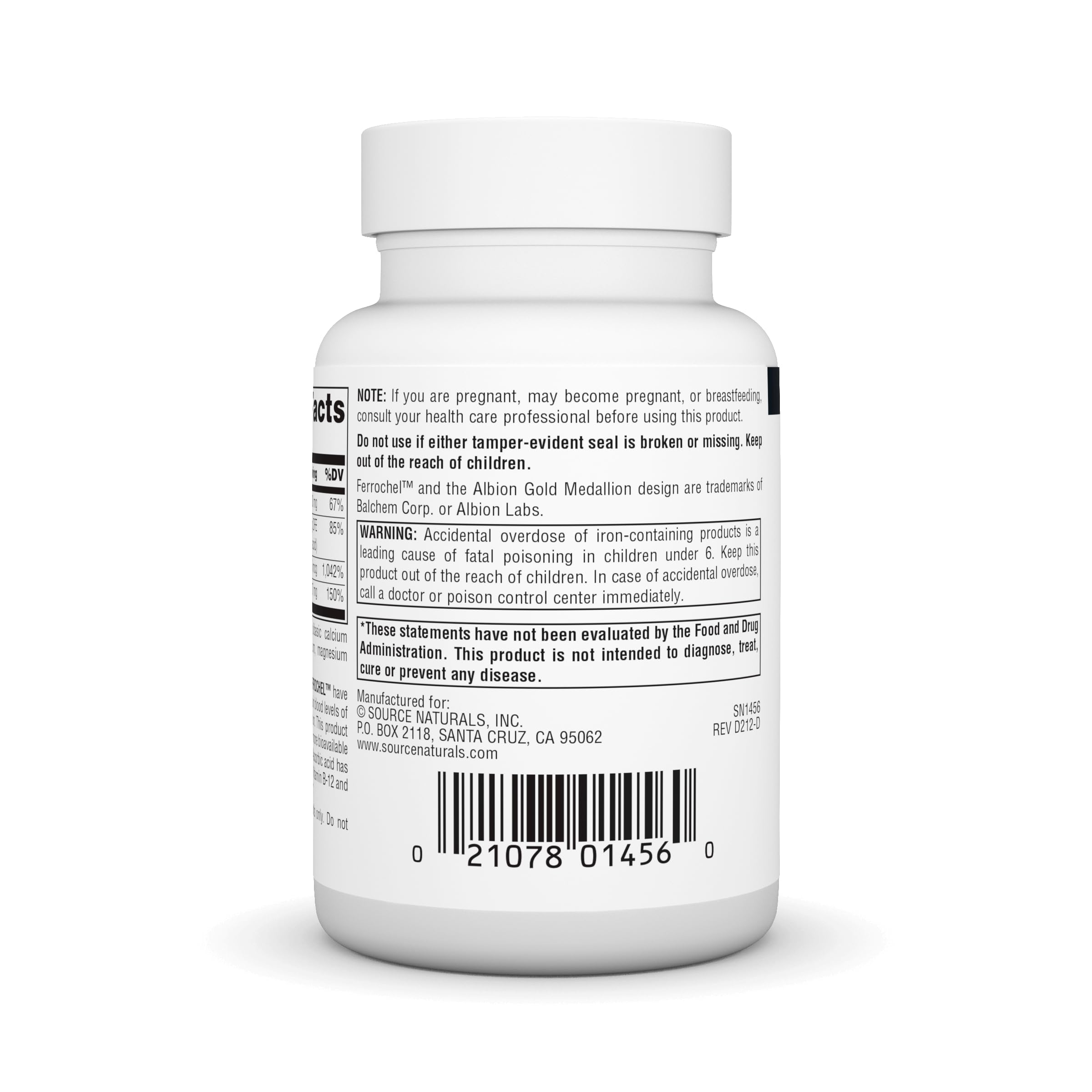 Source Naturals Advanced Ferrochel label highlights daily iron dosage.