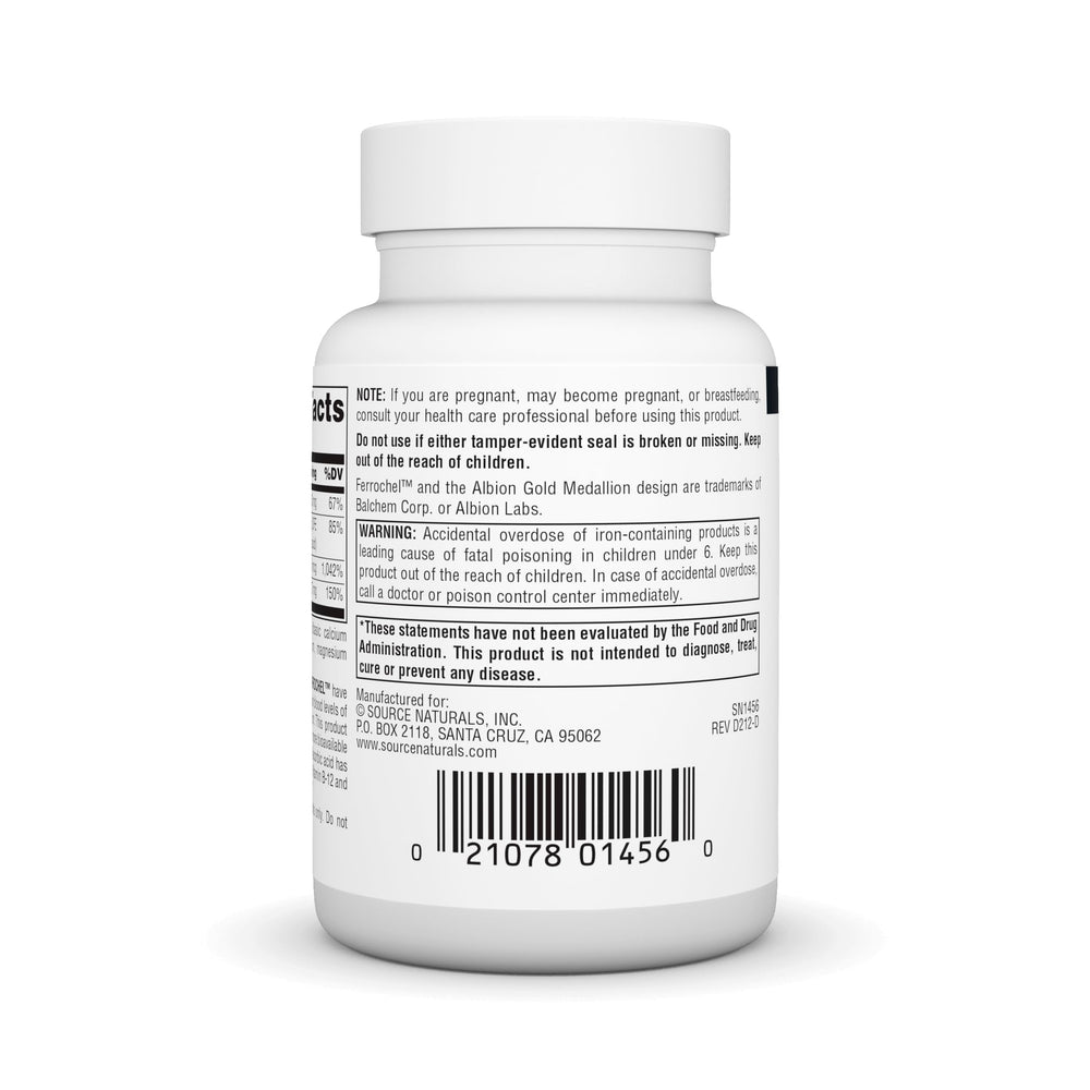 Source Naturals Advanced Ferrochel label highlights daily iron dosage.