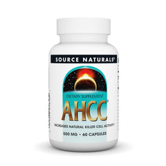 Source Naturals AHCC bottle front promotes daily wellness.