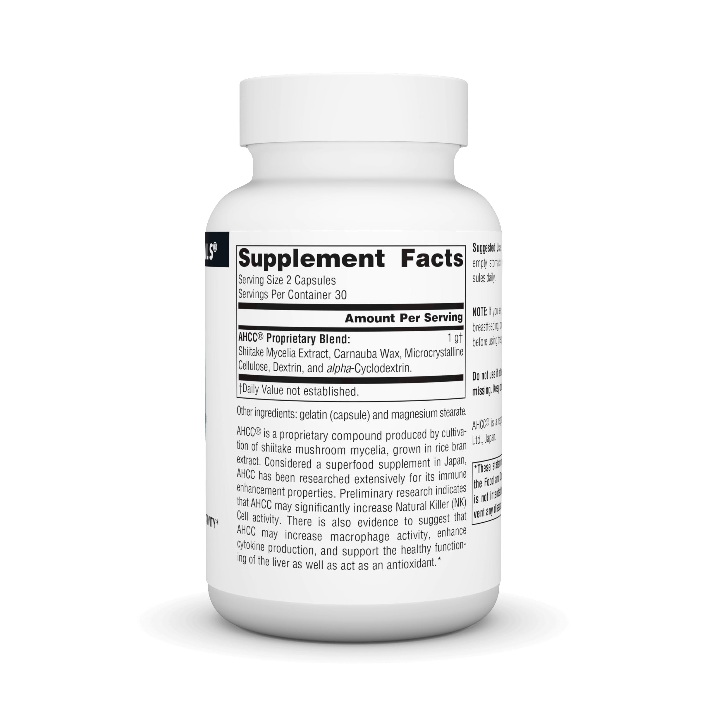 Close-up of AHCC label highlighting the 500 mg option.