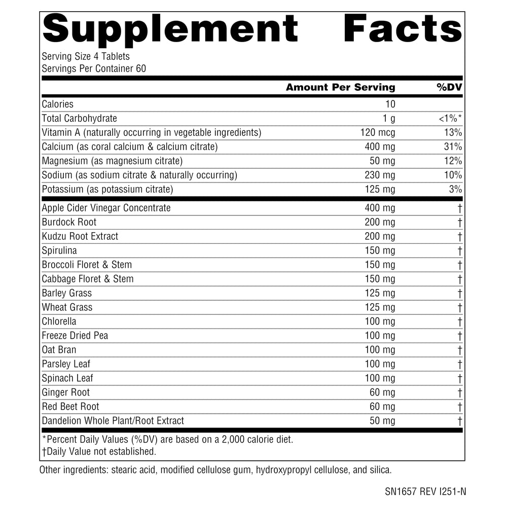 Close-up of mineral citrates and coral calcium ingredients in the supplement