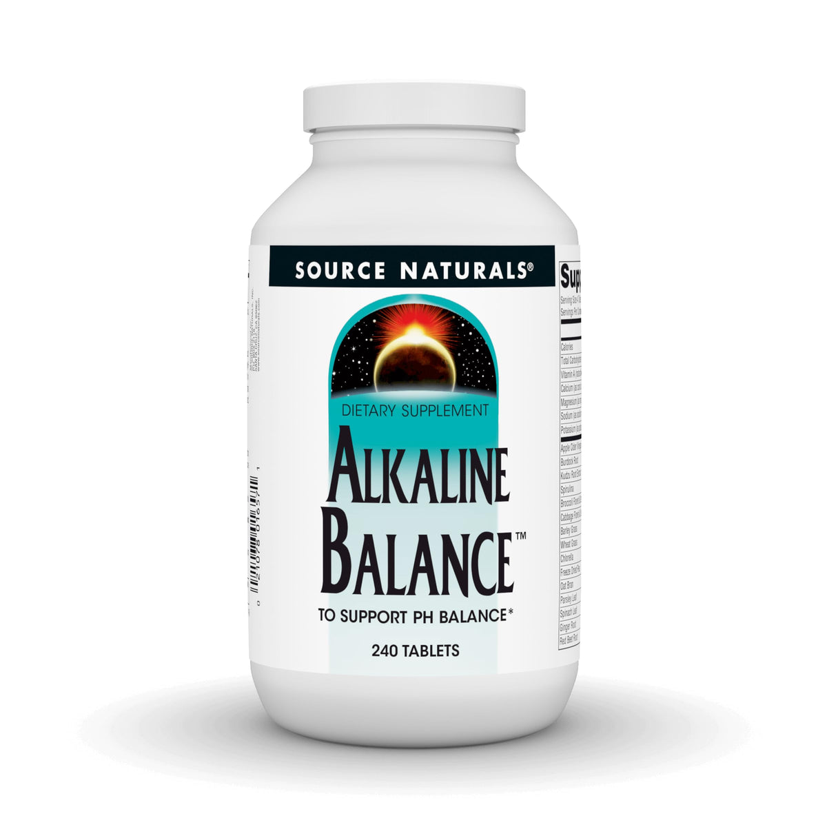 Source Naturals Alkaline Balance tablets in bottle for daily alkalinity support