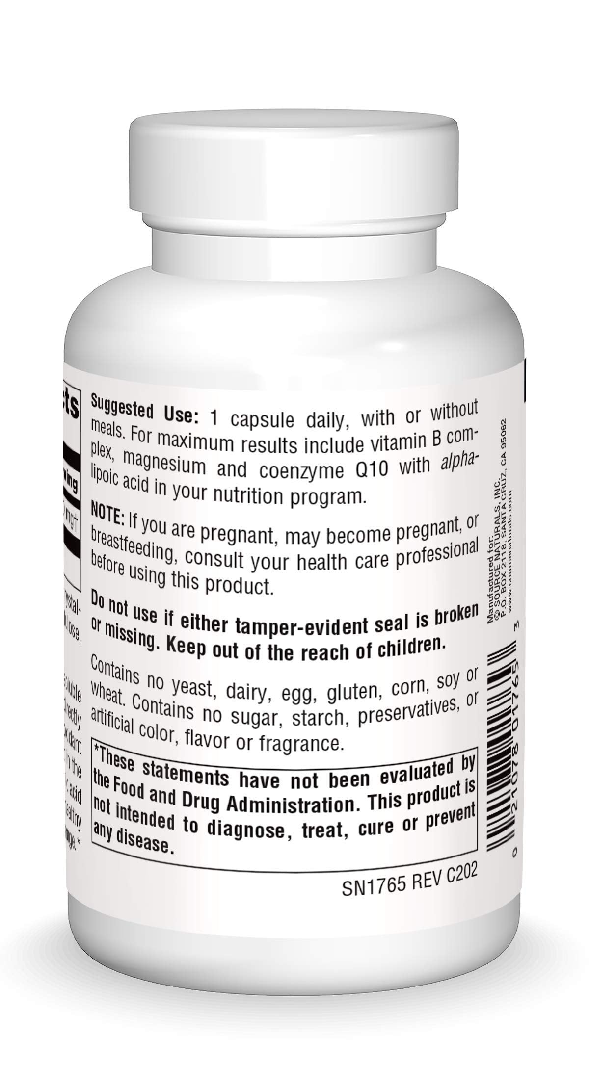 Source Naturals Alpha Lipoic Acid capsules close-up for daily antioxidant support.