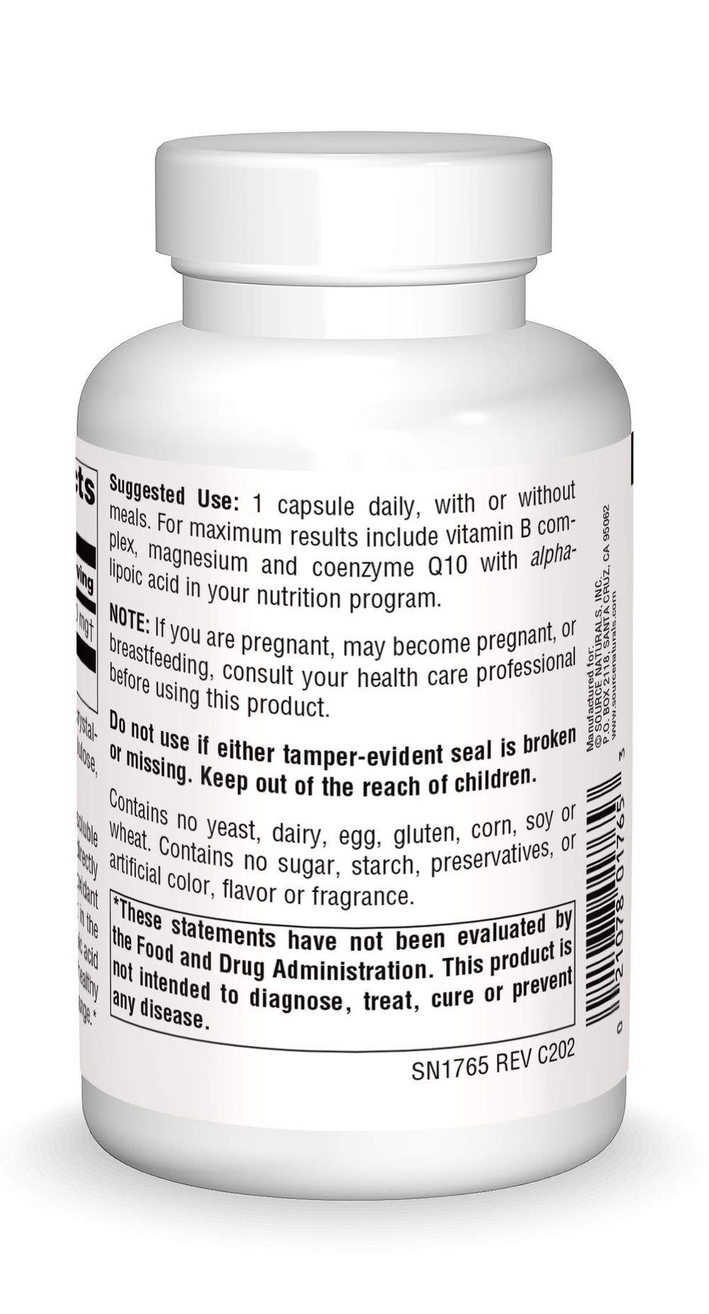 Source Naturals Alpha Lipoic Acid capsules close-up for daily antioxidant support.