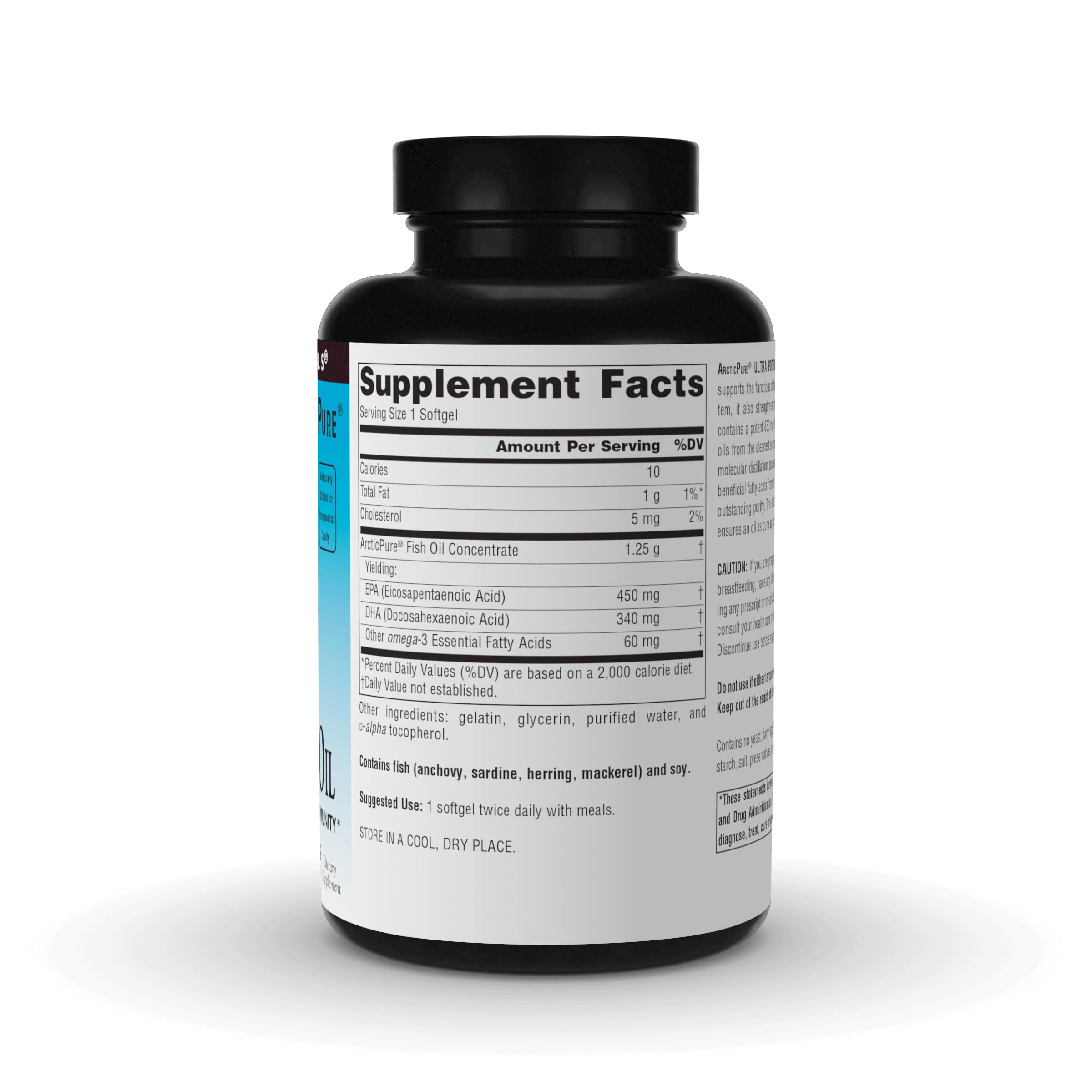 Source Naturals ArcticPure bottle being poured with softgels for easy dosing.