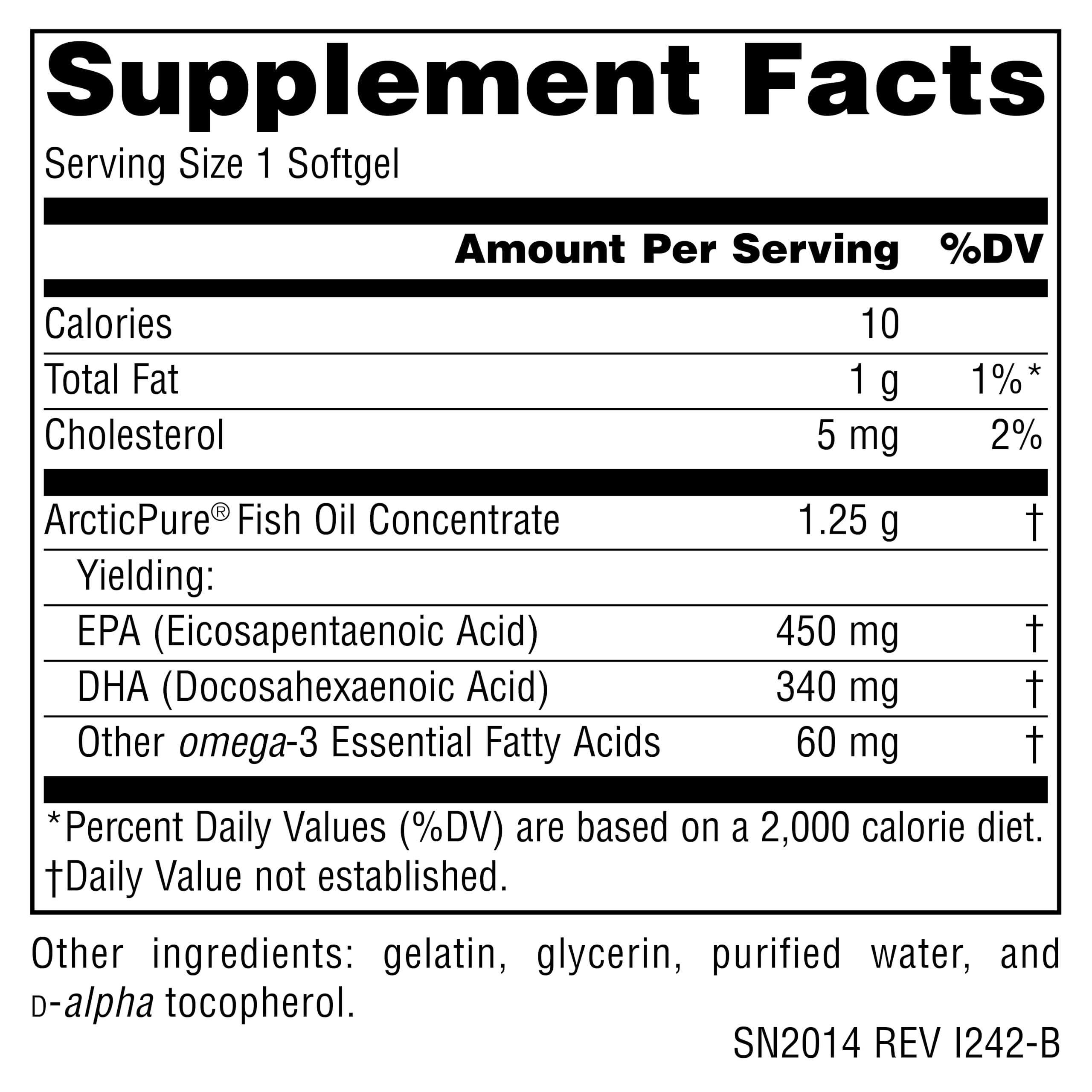 Source Naturals ArcticPure softgels close-up highlighting 850 mg omega-3 per capsule.