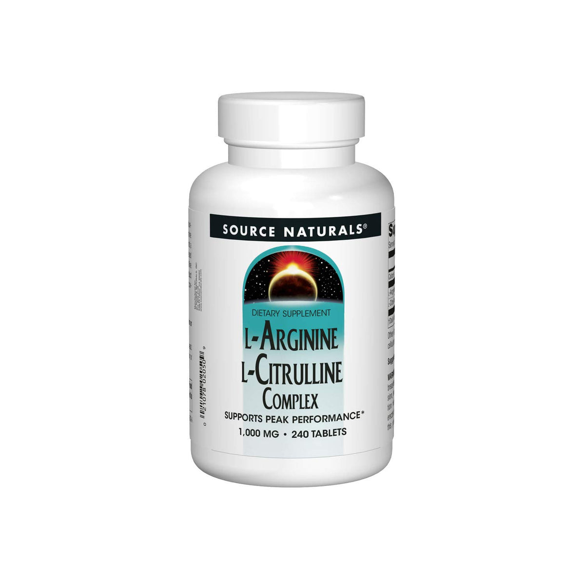 Source Naturals L-Arginine L-Citrulline Complex bottle with potent amino acid blend.