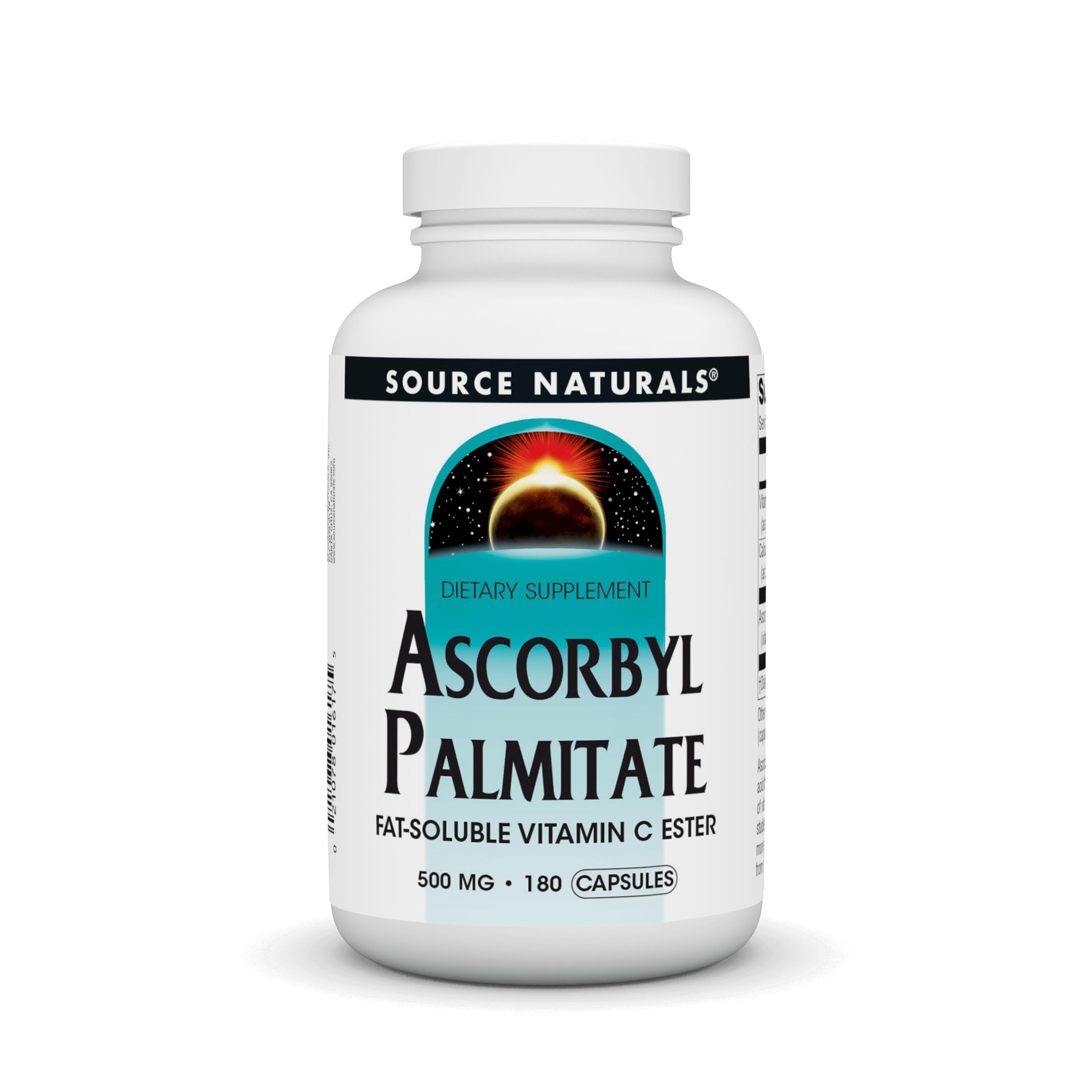 Source Naturals Ascorbyl Palmitate 500mg capsules, fat-soluble vitamin C form, easy to swallow