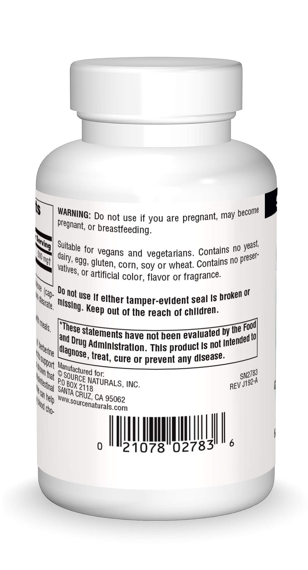 Source Naturals Berberine capsules closeup highlighting vegan capsules suited for vegetarians