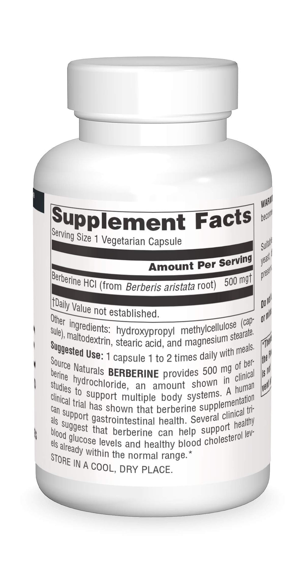 Source Naturals Berberine label detail highlighting vegan-friendly, clean formulation.