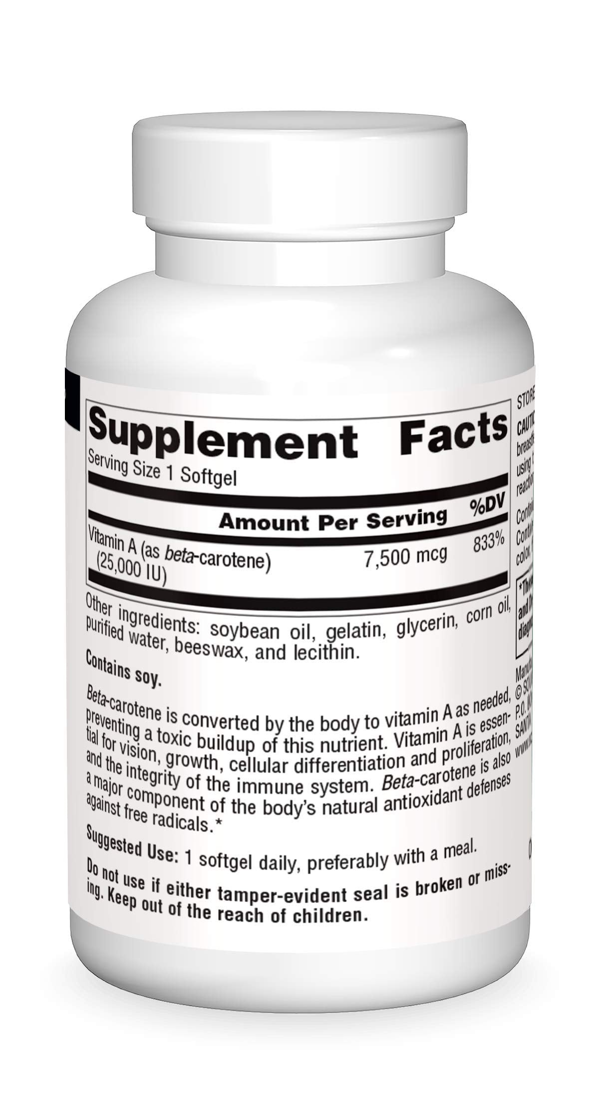 Source Naturals Beta Carotene label with product details.