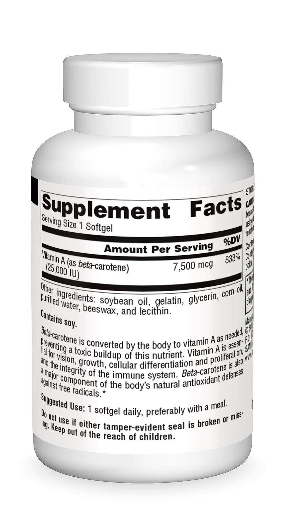 Source Naturals Beta Carotene label with product details.