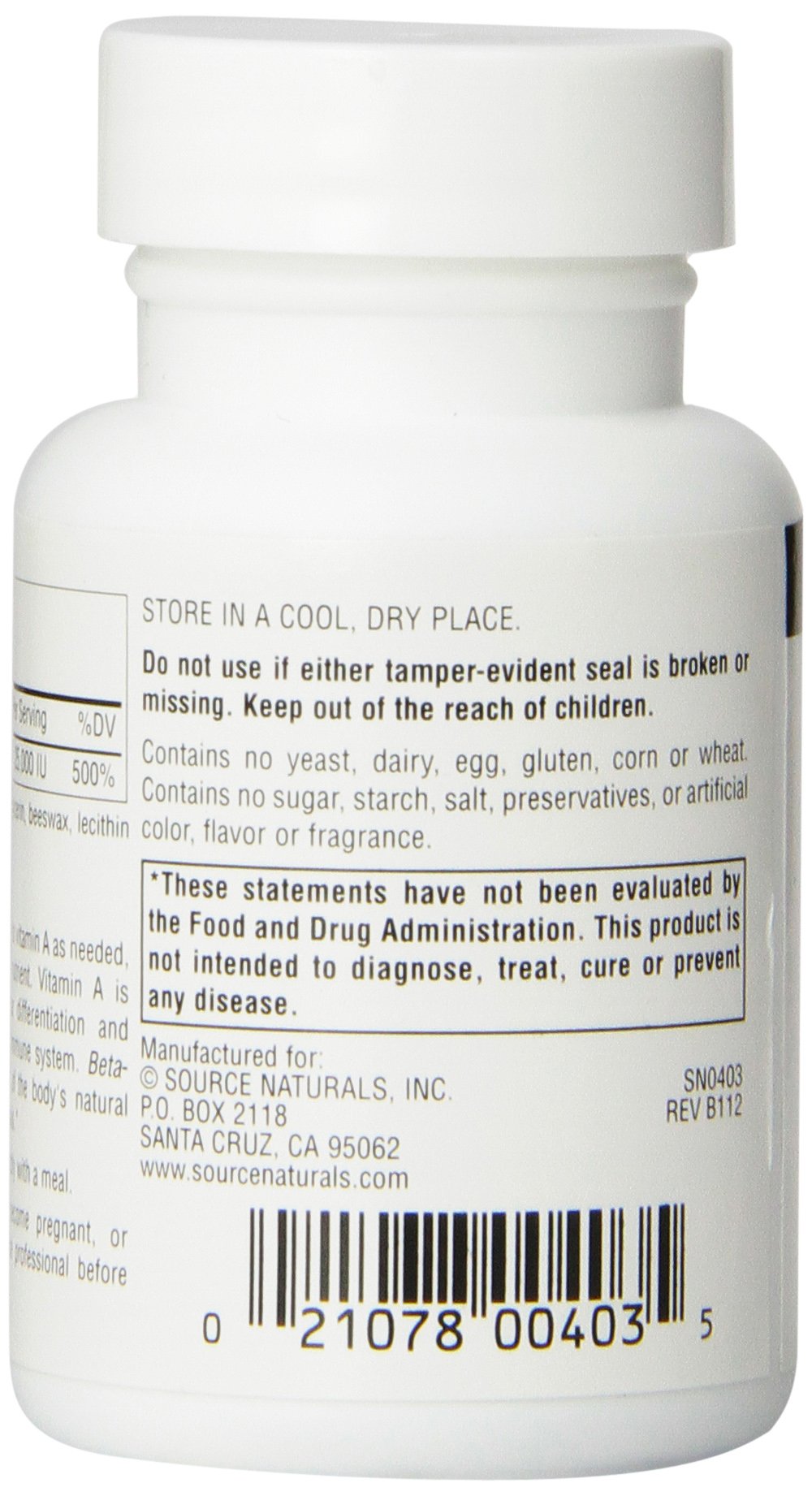 Source Naturals Beta Carotene pack front showing branding and dosage.