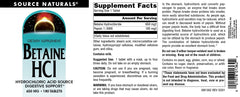 Source Naturals Betaine HCl dosing with a meal demonstrates proper use.