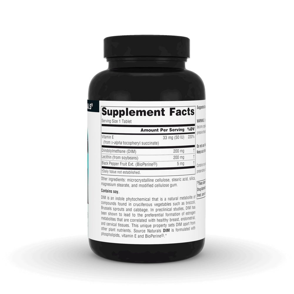Source Naturals Bioperine-enhanced DIM formula highlights absorption support.