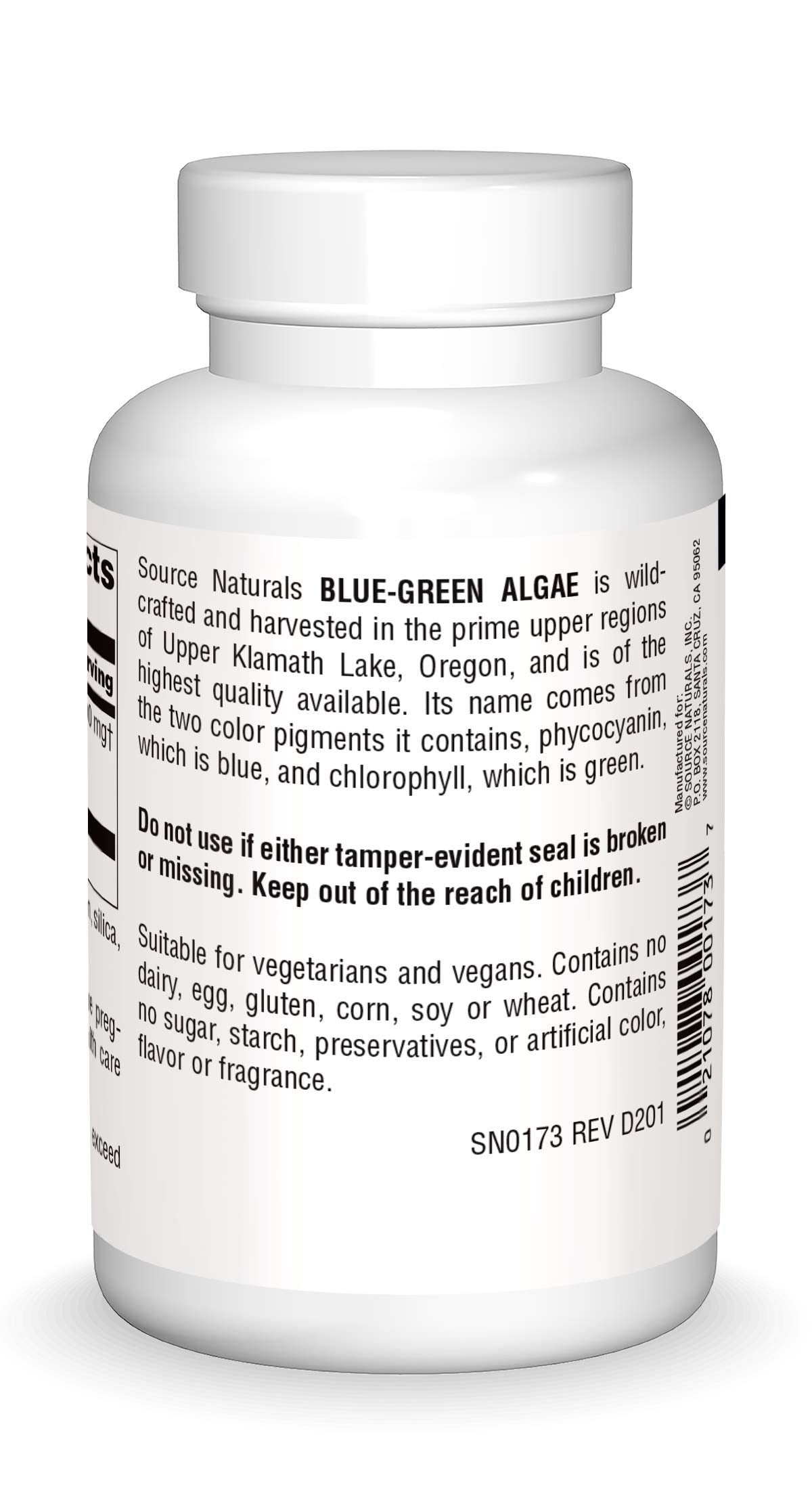 Source Naturals blue-green algae tablets closeup ready to swallow