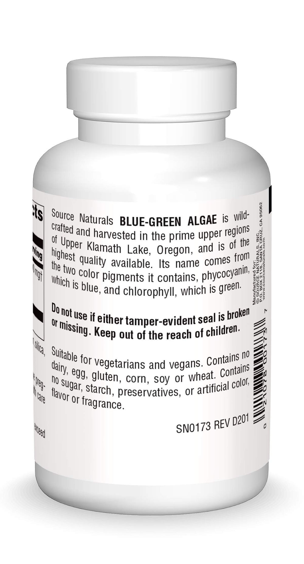 Source Naturals blue-green algae tablets closeup ready to swallow