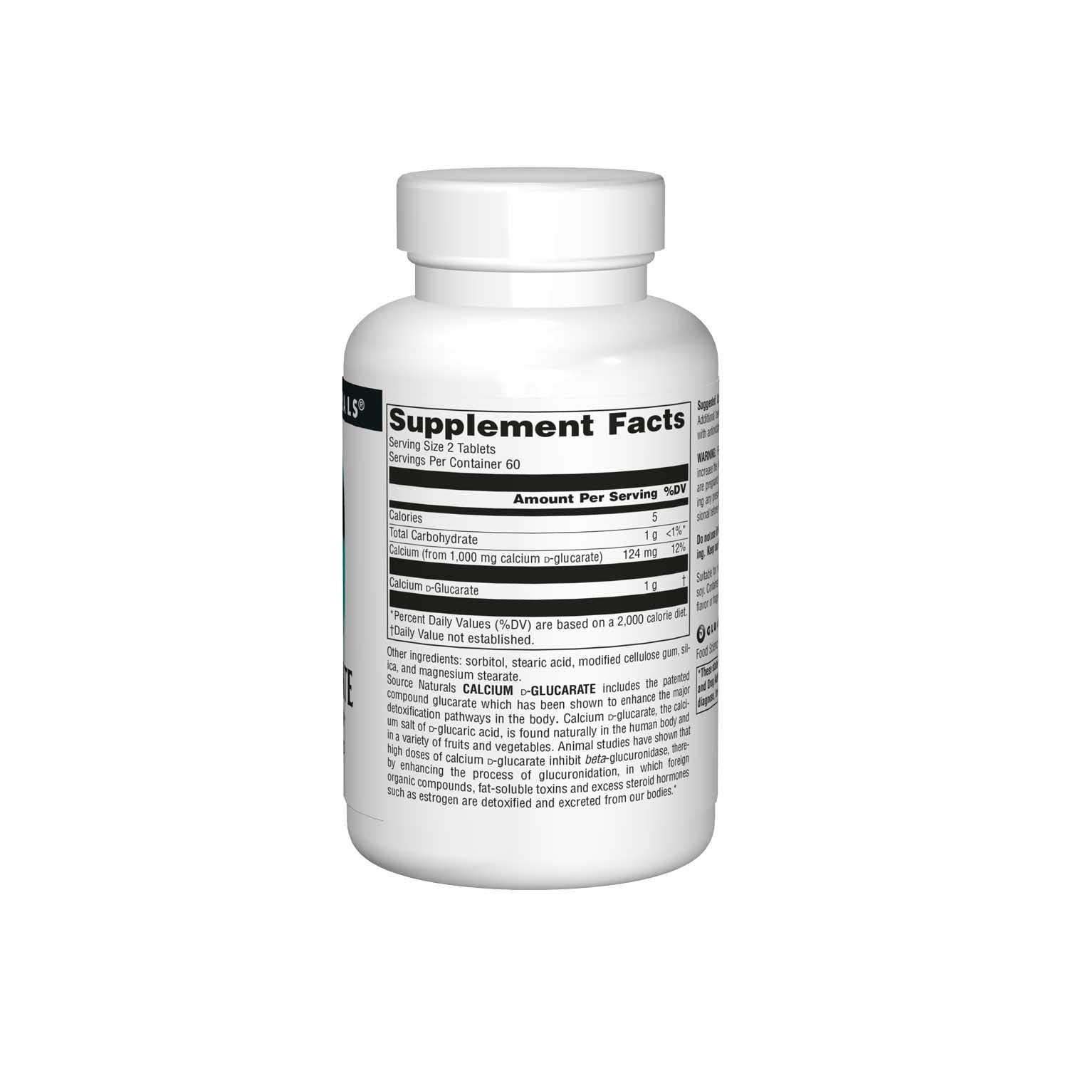 Source Naturals Calcium D-Glucarate label with dosage and ingredients.