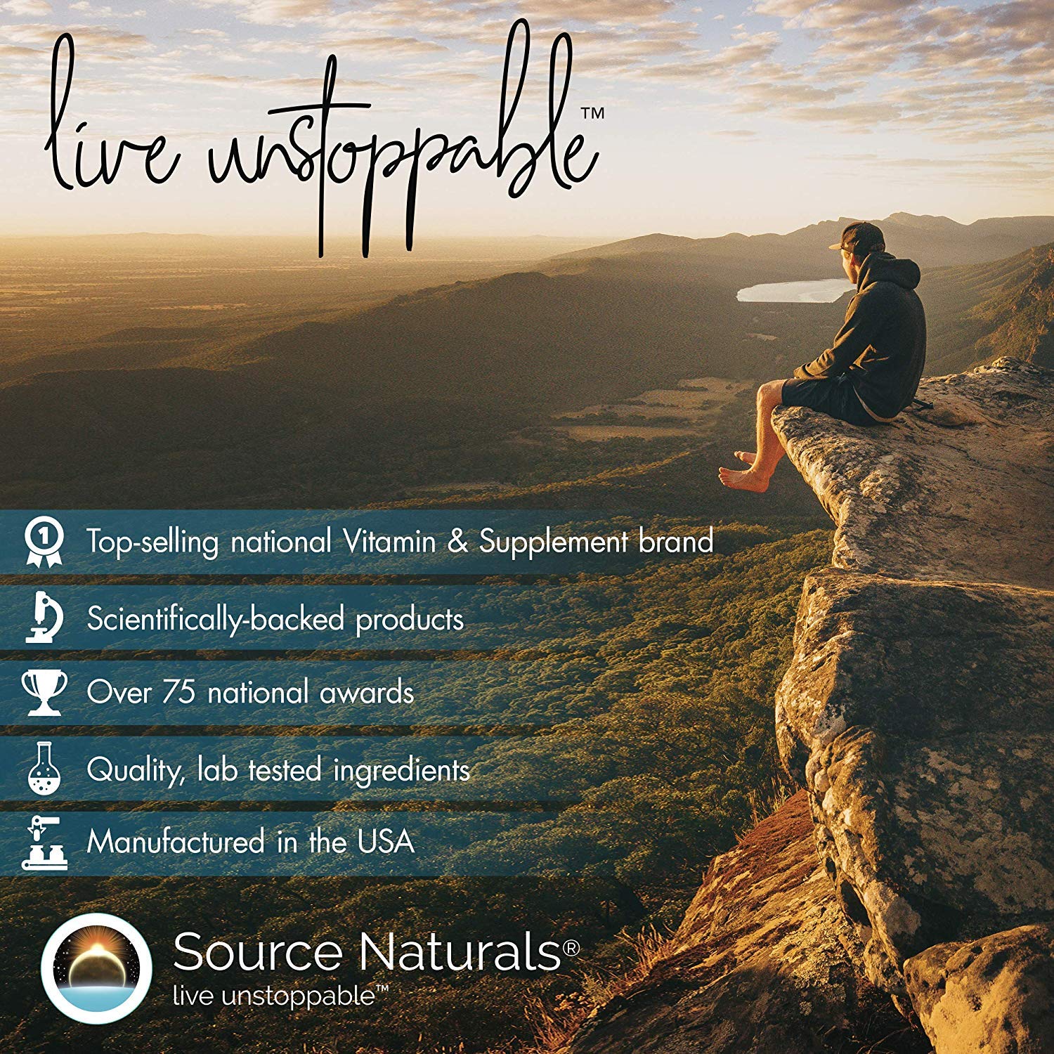 Source Naturals cGMP US-made manufacturing label visible on bottle