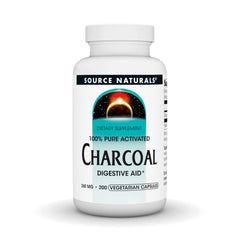 Source Naturals Charcoal activated bottle shows label for digestive support.