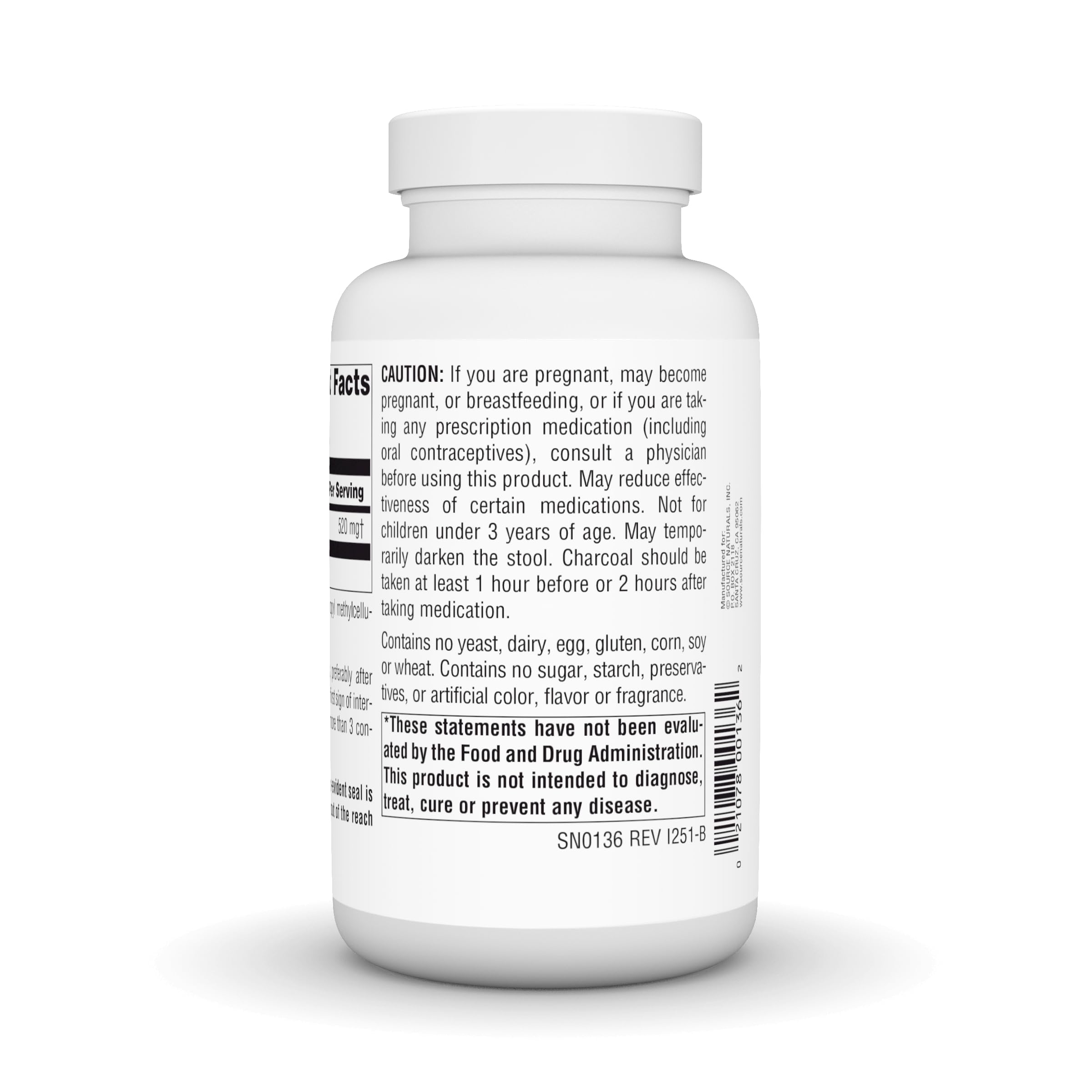 Source Naturals Charcoal bottle cap closeup emphasizing secure packaging.