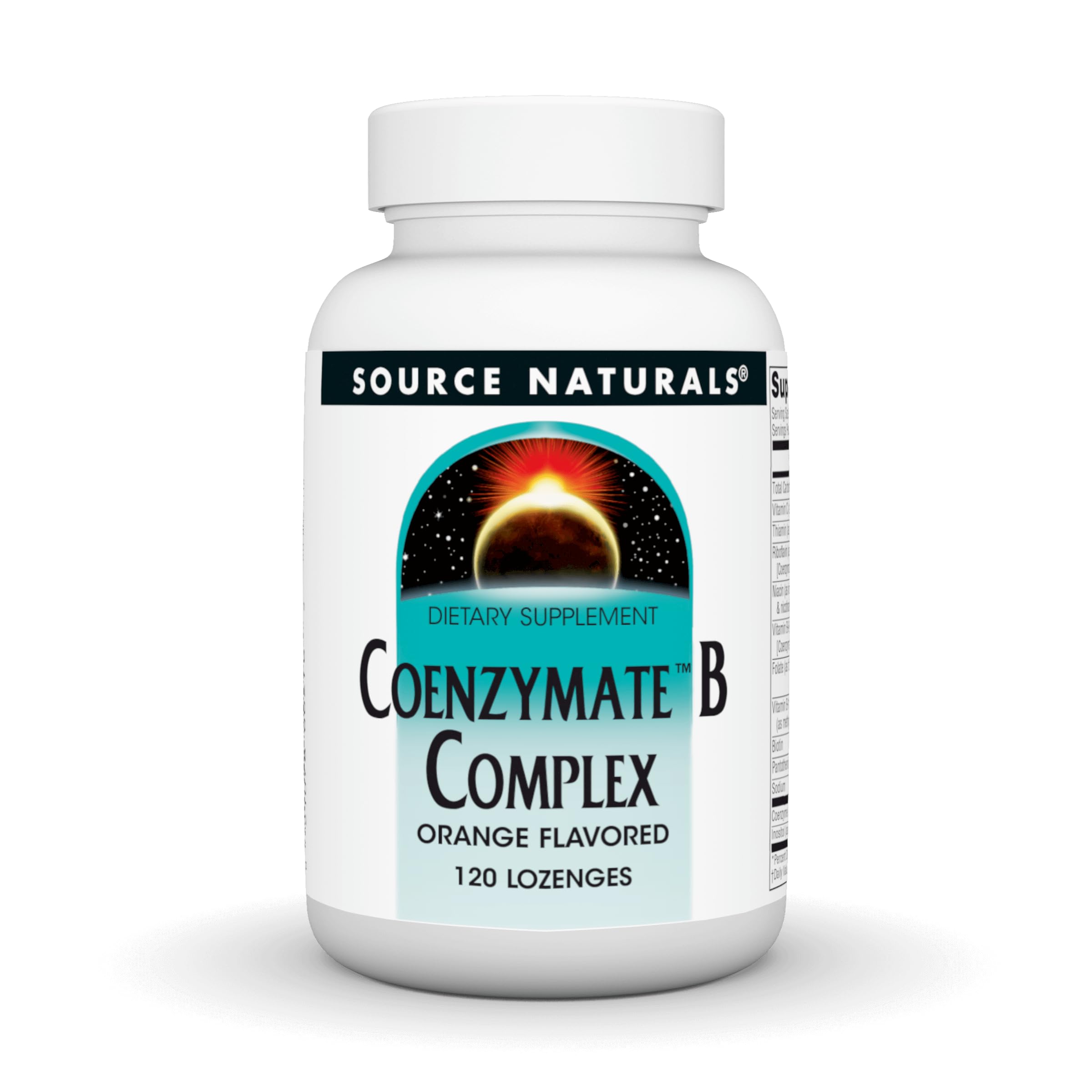 Source Naturals Coenzymate B Complex orange lozenges bottle on shelf for daily energy support.