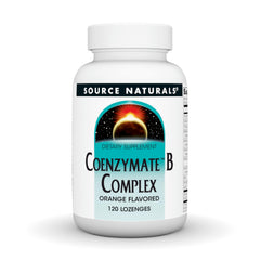 Source Naturals Coenzymate B Complex orange lozenges bottle on shelf for daily energy support.