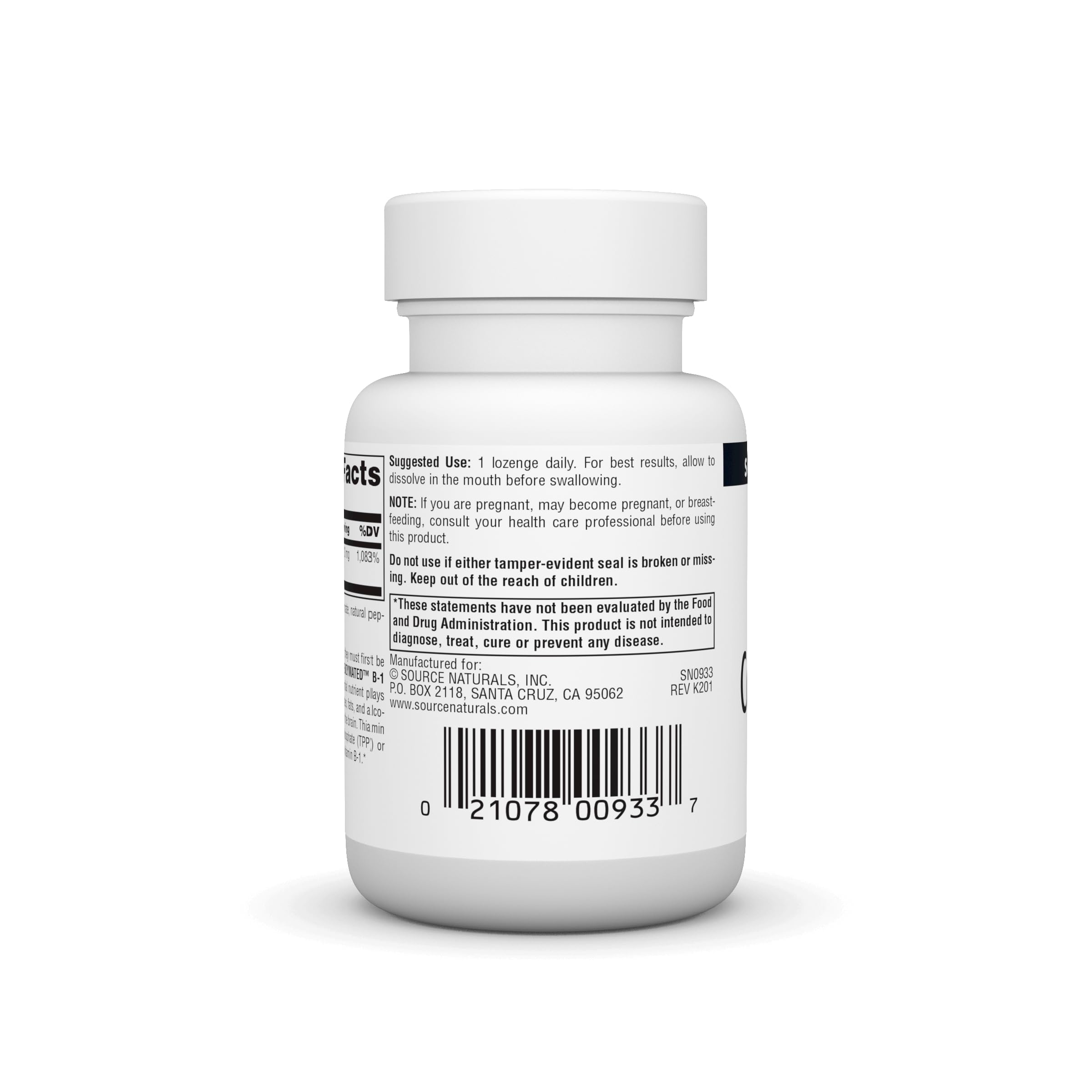 Peppermint lozenge from Source Naturals Coenzymated B-1 with mint flavor
