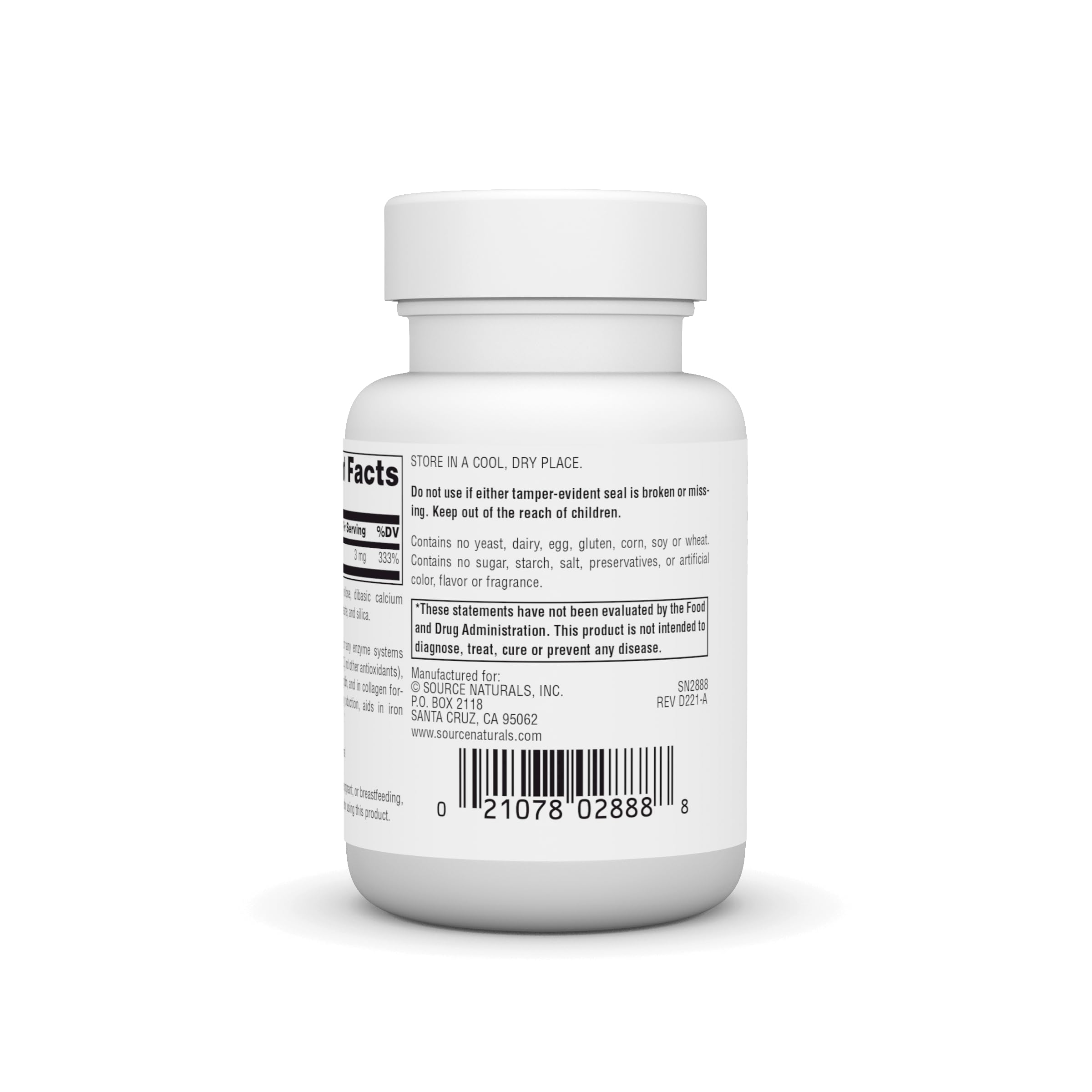 Source Naturals Copper label close-up showing 3 mg copper