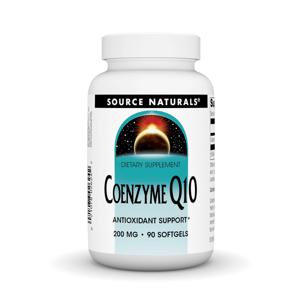 Source Naturals CoQ10 softgels bottle label close-up for trust.