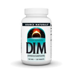 Source Naturals DIM bottle showing vegetarian friendly daily tablet formula.