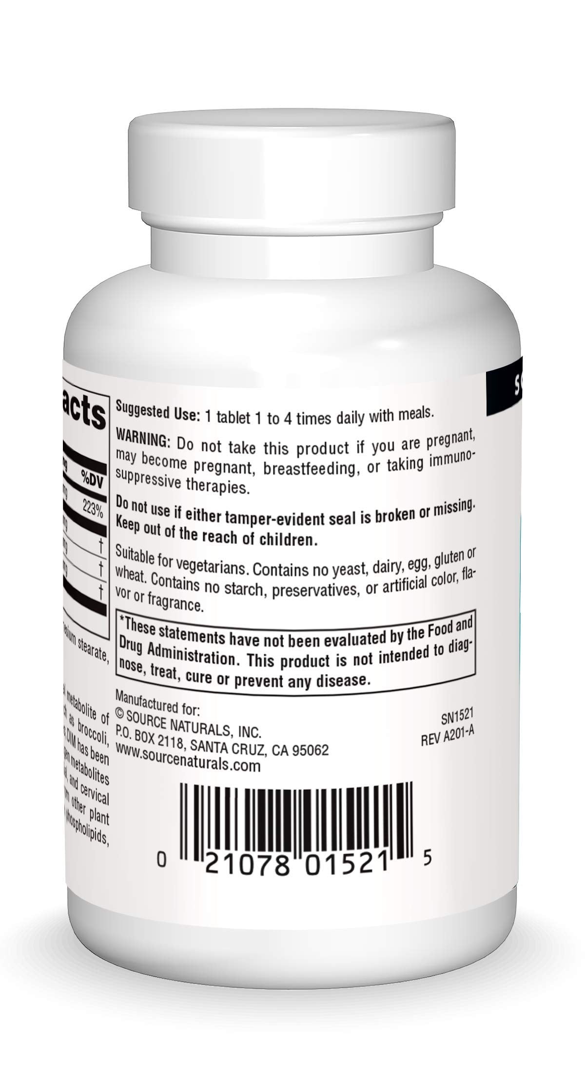 Close-up of Source Naturals DIM capsules highlighting vegetarian formula
