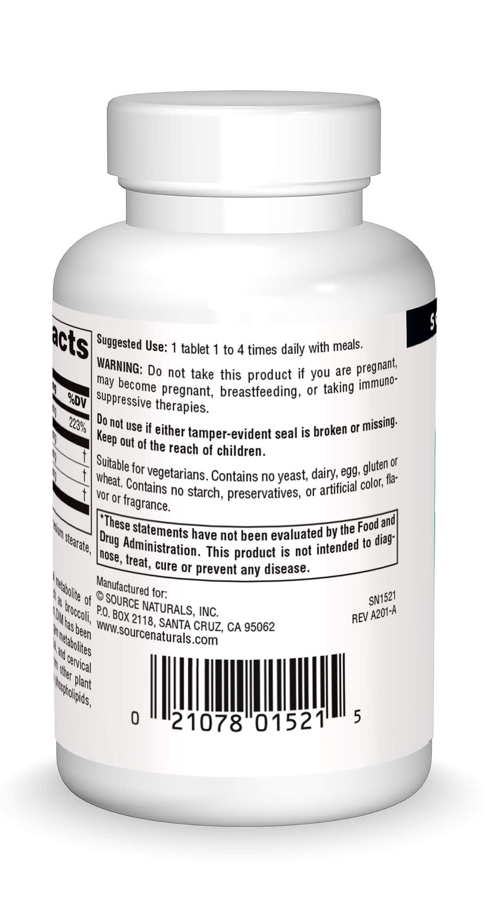 Close-up of Source Naturals DIM capsules highlighting vegetarian formula