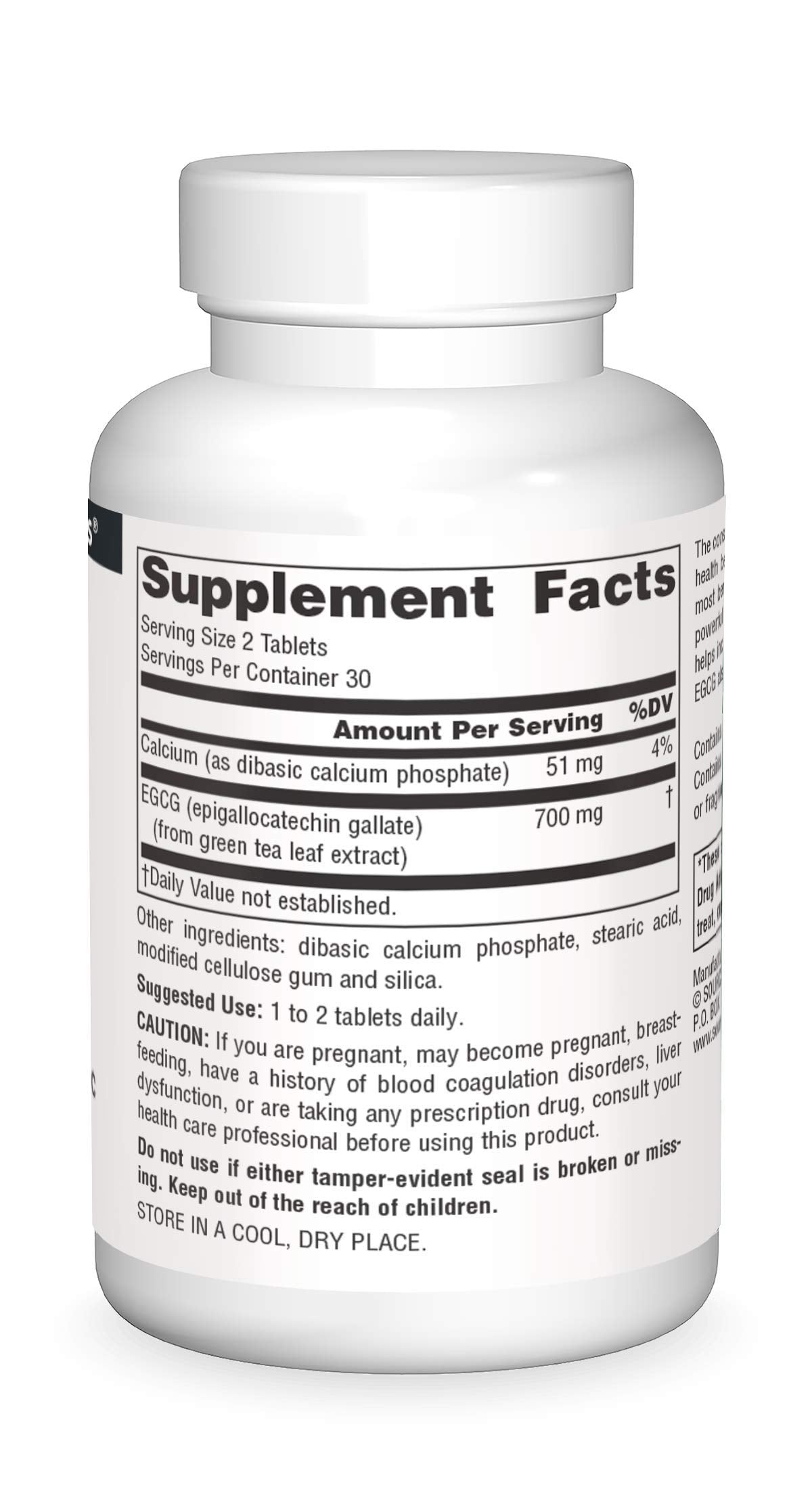 Source Naturals EGCG capsules show 350 mg per tablet