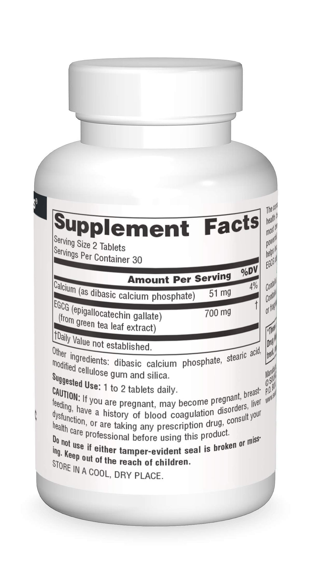 Source Naturals EGCG capsules show 350 mg per tablet