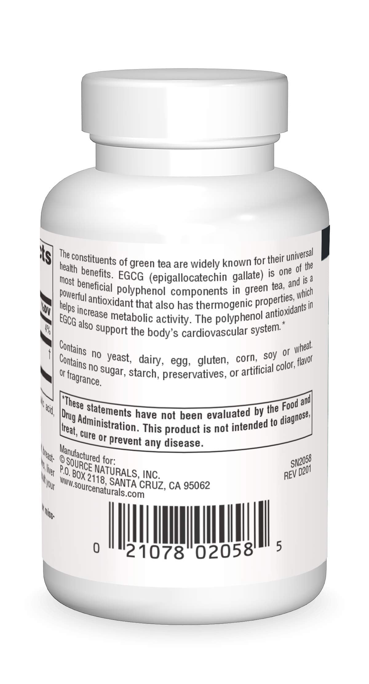Source Naturals EGCG label highlights clean, allergen-free ingredients