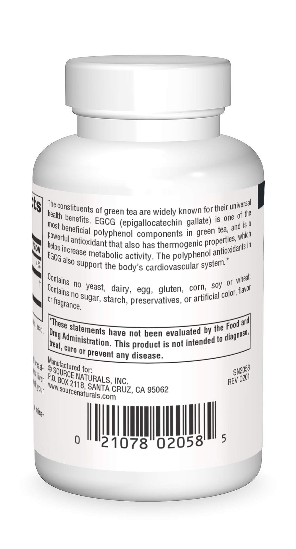 Source Naturals EGCG label highlights clean, allergen-free ingredients