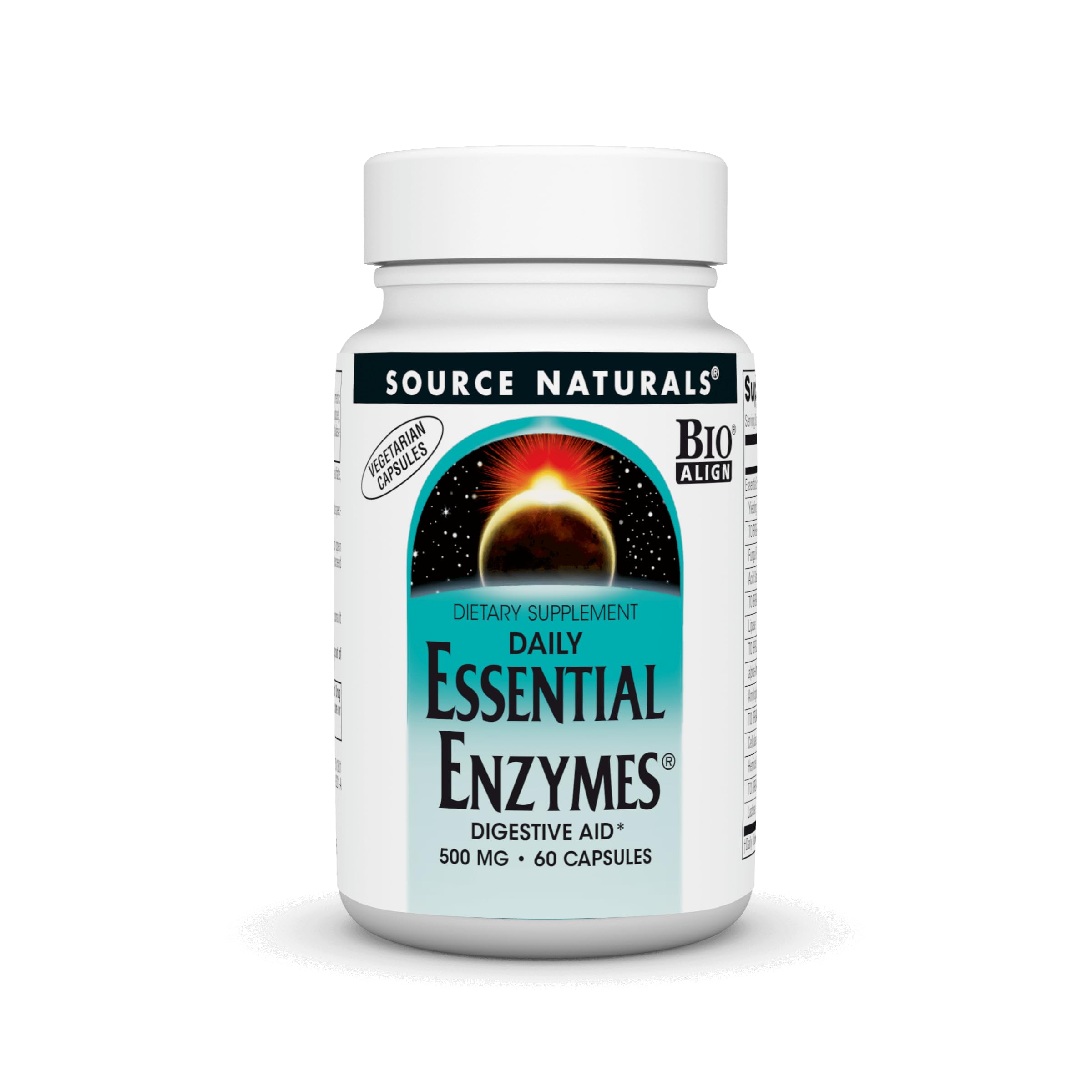 Source Naturals Essential Enzymes en botella de cápsulas para apoyar la digestión.