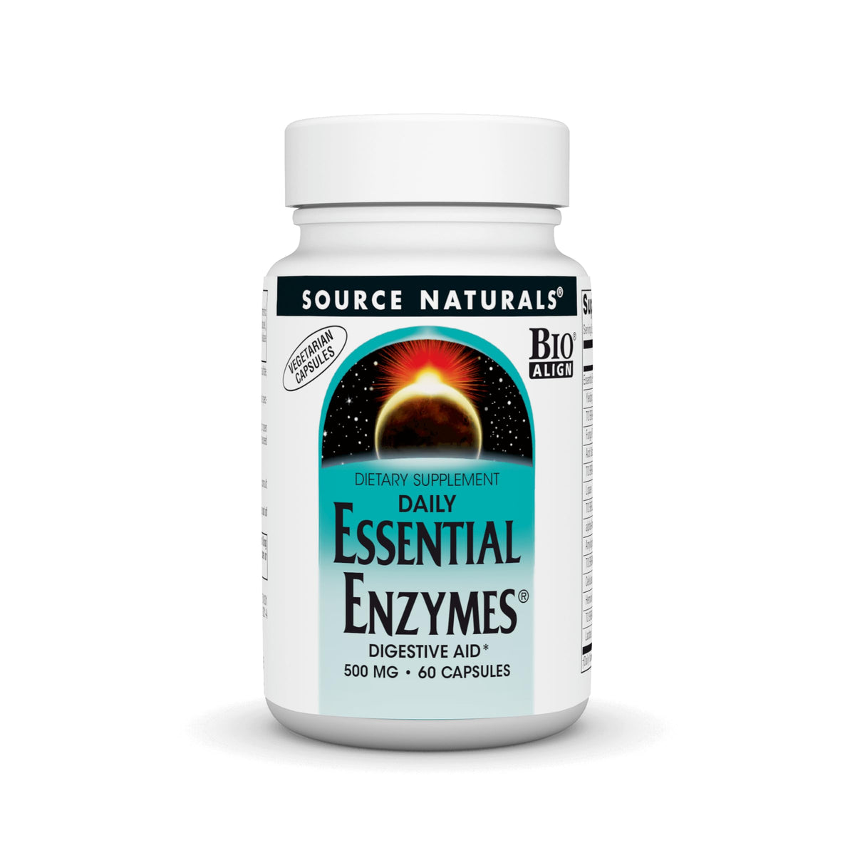 Source Naturals Essential Enzymes en botella de cápsulas para apoyar la digestión.