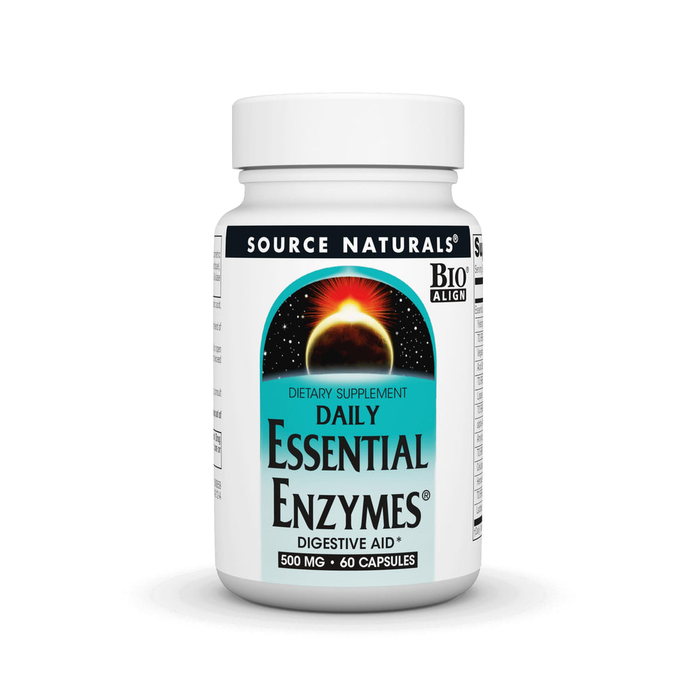 Source Naturals Essential Enzymes bottle label for quality and ingredients