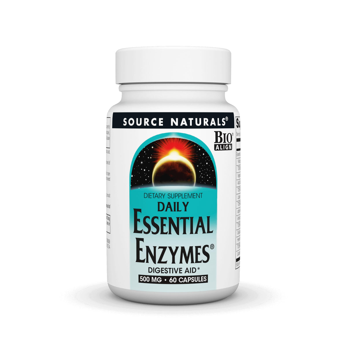Source Naturals Essential Enzymes bottle label for quality and ingredients