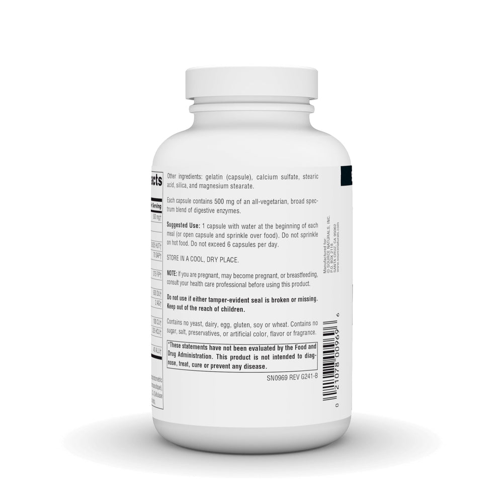 Box packaging of Source Naturals Essential Enzymes highlights USA production.