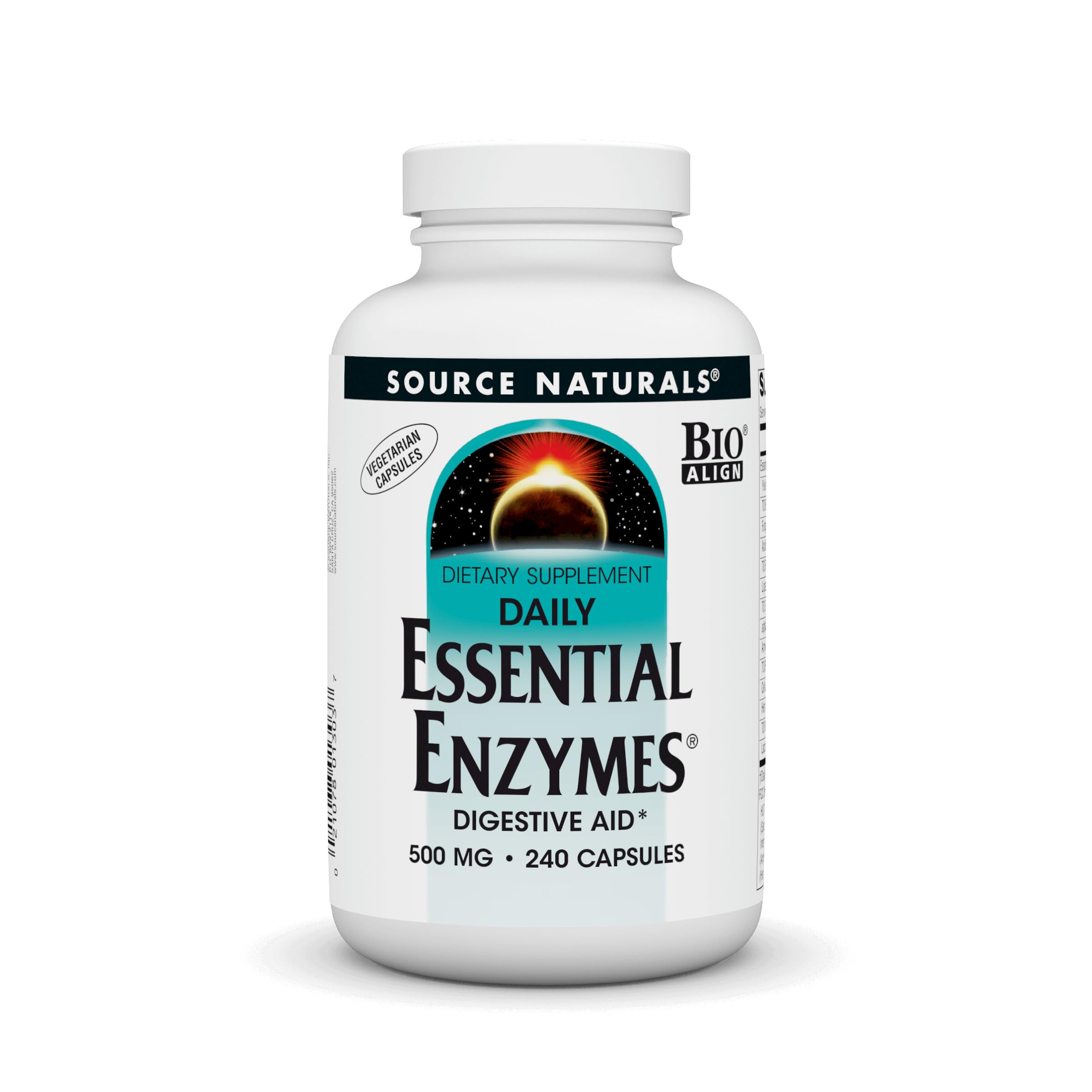 Source Naturals Essential Enzymes capsules bottle shown for daily digestion support