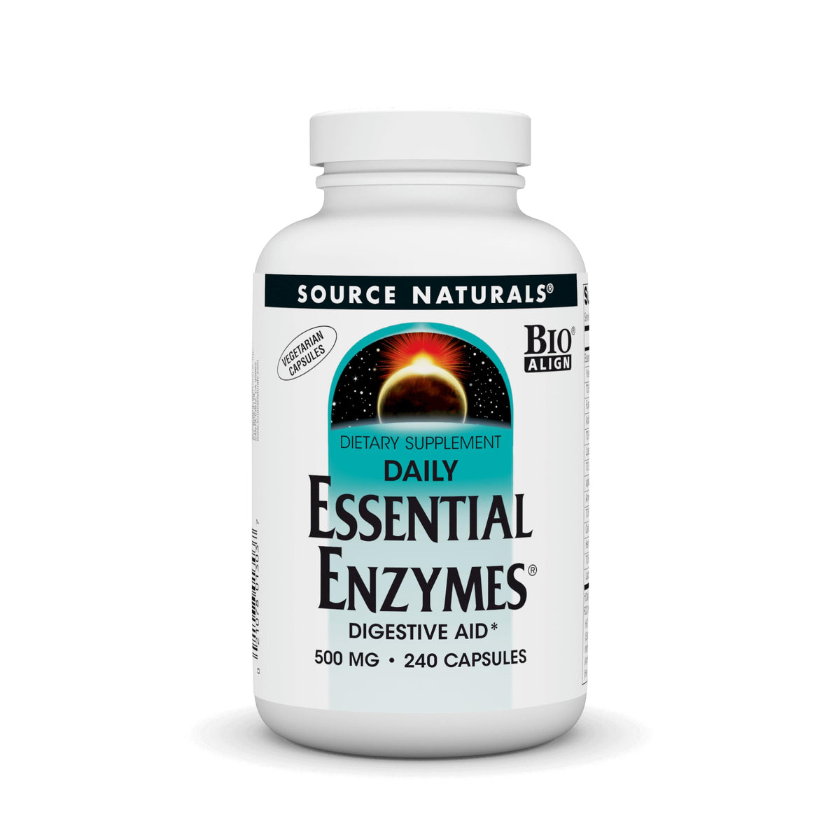 Source Naturals Essential Enzymes capsules bottle shown for daily digestion support