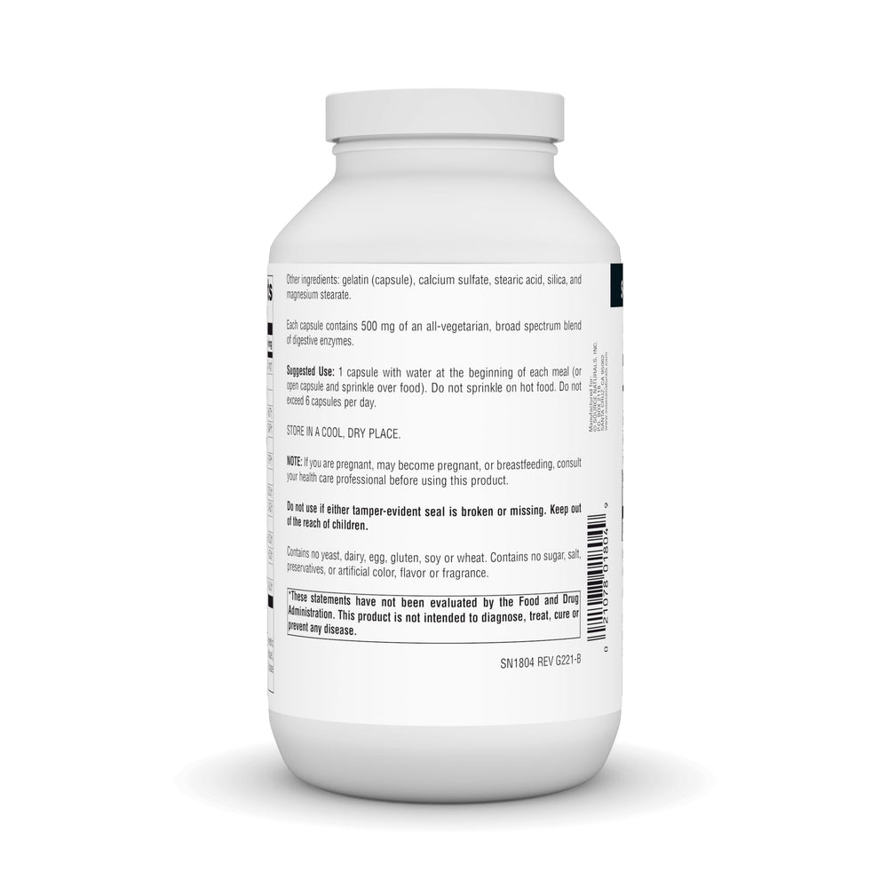 Capsules containing multiple enzymes aid breakdown of carbs, proteins, and fats