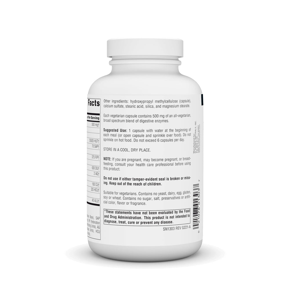 Source Naturals Essential Enzymes label closeup highlighting vegetarian formula