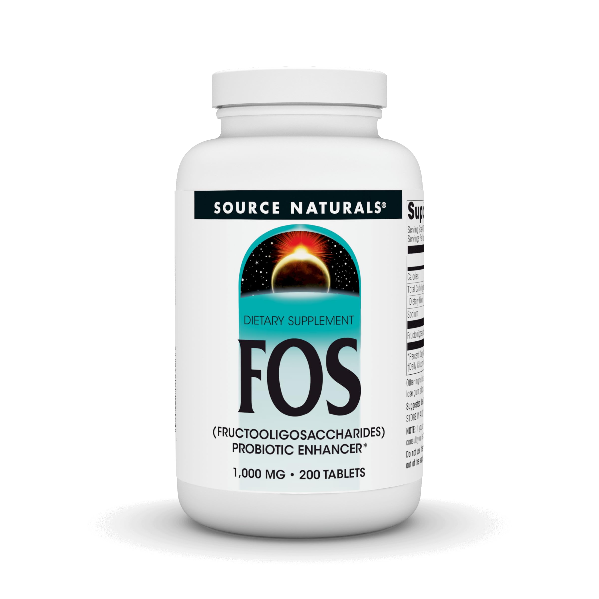 Source Naturals FOS 1000 mg bottle front promotes daily gut balance